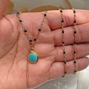 Genuine Turquoise Gold Bead Necklace, Boho Turquoise Pendant, Birthday Gift, Necklace for Women, Gemstone Necklace, Gift for Mom
