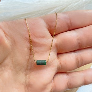 Dainty Tiny Jade Minimalist Pendant Necklace, Layering Necklace ,Cylinder Gold Necklace, Jade Jewelry  Necklace Gift for Women