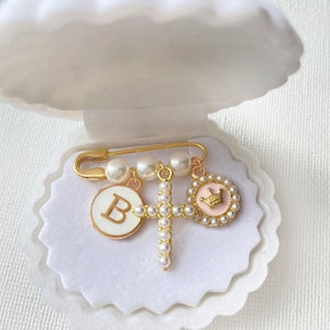 Personalized Pearl Bead Gold Baby Pin | Baby Brooch | Baptism Pin | Stroller Pin | Baby Shower | Keepsake Baby Pin | Bridal Pin| Gift Box