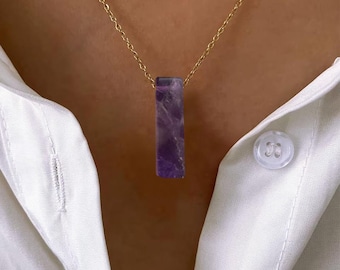 Amethyst Gold Floating Pendant Necklace, Dainty Gold Filled Necklace, Everyday Gemstone Necklace - Amethyst Necklace Gift for Women