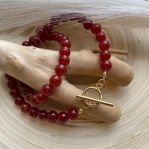 Carnelian Beaded Necklace Choker, Carnelian Gold Necklace, Red Necklace, July Birthstone, Deep Orange Red Gemstone Necklace, Gift for Her