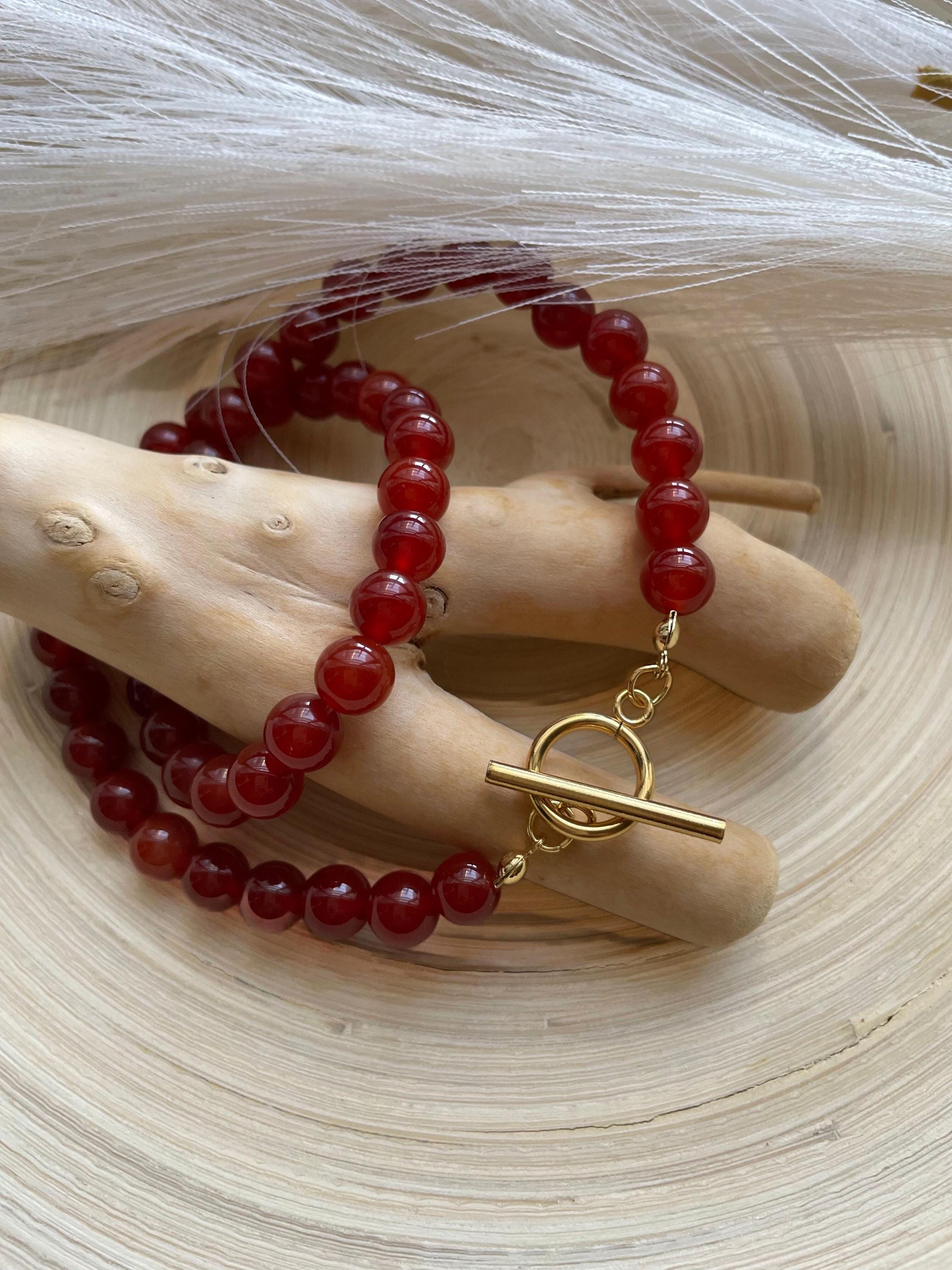 Carnelian Beaded Necklace Choker, Carnelian Gold Necklace, Red Necklace, July Birthstone, Deep Orange Red Gemstone Necklace, Gift for Her