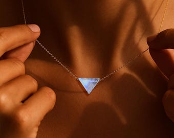 Genuine Moonstone Triangular Crystal Pendant Necklace, Moonstone Crytal Jewelry