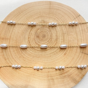 Dainty Gold Pearl Necklace, Dainty Freshwater Pearl Necklace, Tiny Pearl Necklace, Bridesmaid Gift|  Waterproof|  Pearl Necklace Layering