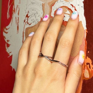 Minimalist Silver Plated Two-finger Connected Ring L High Quality ...