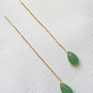 Genuine Jade Dainty Threader Earrings , March birthstone, Dainty Jade earrings, Dangle earrings, October birthstone earrings