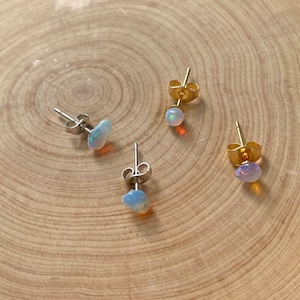 Opal Crystal Stud Earring PAIR Asymmetrical, Fire Opal Earrings Dainty Stud Earrings , October Birthstone Earrings