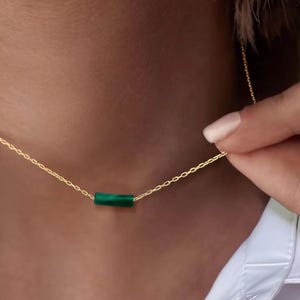 Jade Tiny Pendant Necklace, Dainty Jadeite Cylinder Gold Necklace, Healing Gemstone Necklace , Jade Jewelry  Necklace Gift for Women