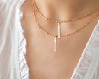 Selenite Minimalist Crystal Necklace 14K Gold Plated, Gemstone Jewelry for Her, Selenite Dainty Necklace , Crystal Necklaces