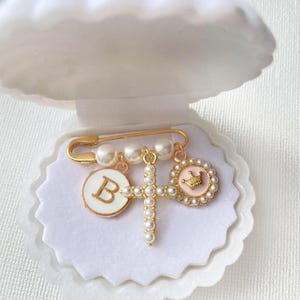 Personalized Pearl Bead Gold Baby Pin | Baby Brooch | Baptism Pin | Stroller Pin | Baby Shower | Keepsake Baby Pin | Bridal Pin|  Gift Box