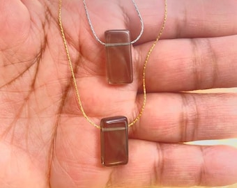 Smoky Quartz Crystal Bar Necklace: Minimalist Gemstone Pendant