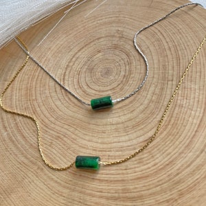 Dainty Tiny Jade Minimalist Pendant Necklace, Layering Necklace ,Cylinder Gold Necklace, Jade Jewelry  Necklace Gift for Women