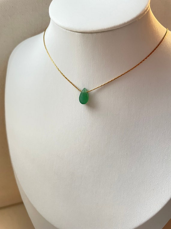 Dainty Jade Pendant Gold Necklace, Layering Jade Necklace, Dainty