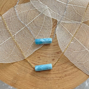 Tiny Larimar Dominican Gemstone Minimalist Necklace, Small Natural Blue Stone Necklace, Dominican Blue Stone Waterproof Crystal, Gift