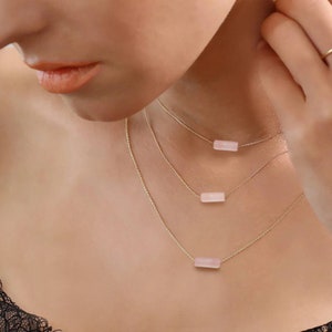 Pink Quartz- Rose Quartz Gemstone Crystal Necklace | Dainty Beaded Necklace |Crystal Layering Necklaces | Pendant Gift for Her