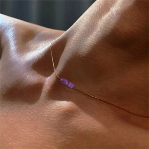 Amethyst 14k Gold Floating Tiny Pendant Necklace, Dainty Gold Filled Necklace, Everyday Gemstone Necklace - Amethyst Necklace Gift for Women