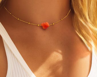 Genuine Carnelian Raw Crystal ecklace , Raw Carnelian Pendant Gift, Healing Necklace, Birthday Gift,  Gemstone Necklace, Gift for Mom