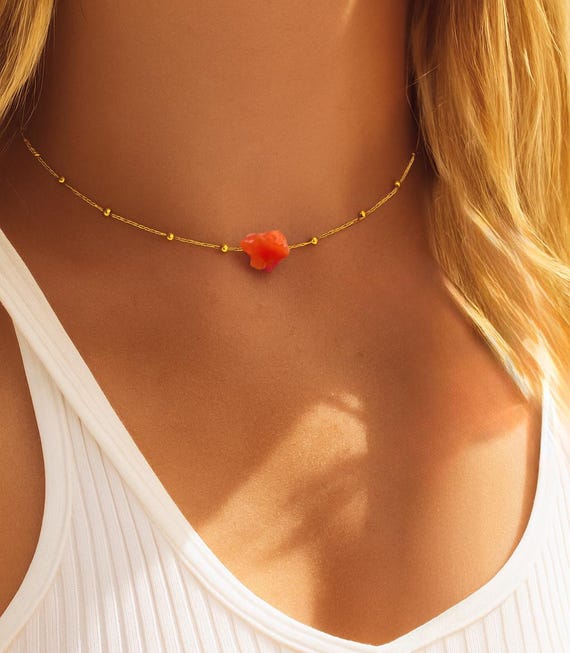 Genuine Carnelian Raw Crystal ecklace , Raw Carnelian Pendant Gift, Healing Necklace, Birthday Gift,  Gemstone Necklace, Gift for Mom
