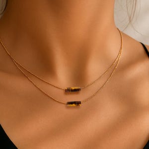 Dainty Tigers Eye Gold Layering Necklace, Tigers Eye Pendant, Healing Necklace, Birthday Gift, Necklace for Women, Gemstone Necklace