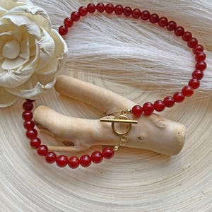 Carnelian Beaded Necklace Choker, Carnelian Gold Necklace, Red Necklace, July Birthstone, Deep Orange Red Gemstone Necklace, Gift for Her