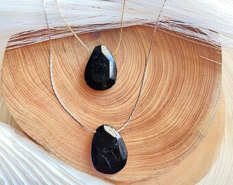 Black Tourmaline Raw Crystal Genuine Necklace, Genuine Rough Black Tourmaline Pendant Necklace , Black Tourmaline Protection Stone