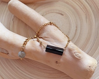 Black Tourmaline Bracelet Raw Crystal , Genuine Black Tourmaline adjustable Bracelet, Black Tourmaline Protection Stone