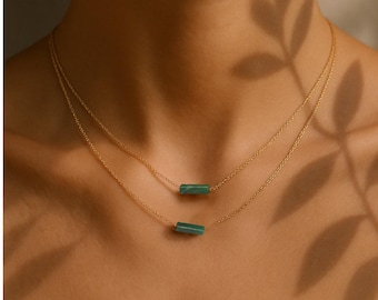 Minimalist Jade Crystal Pendant Necklace, Heart Chakra Jade Bar Necklace, Luck Gemstone Necklace , Jade Jewelry  Necklace Gift for Women