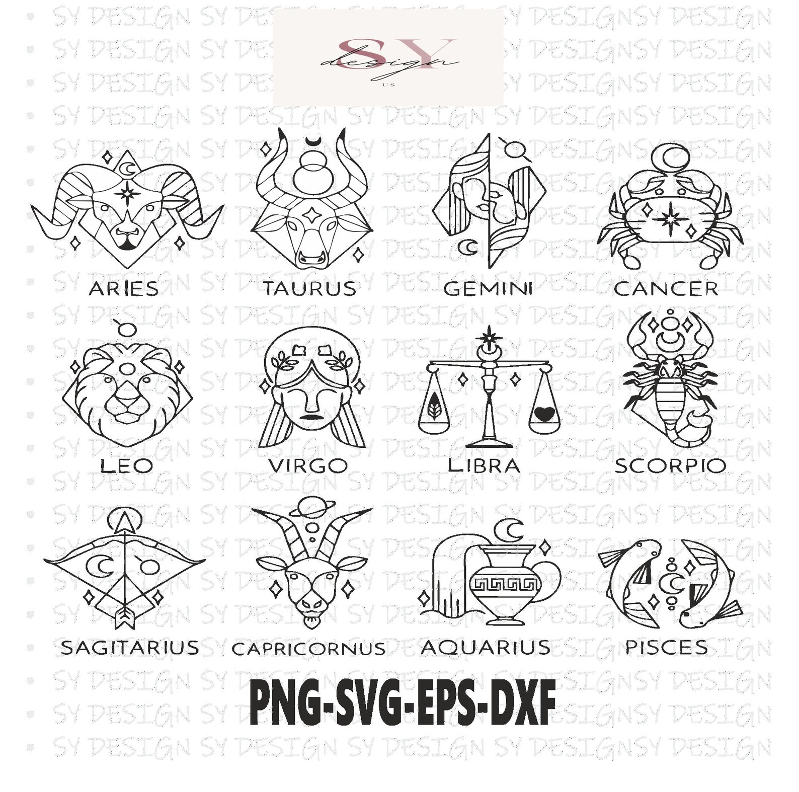 ZODIAC SIGN SVG Bundle Zodiac Sign Clipart Bundle Astrology - Etsy