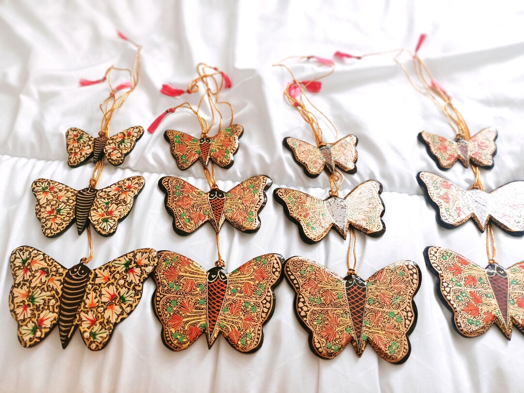 Hand Painted Hanging Papier Mache Butterflies From Kashmir Etsy