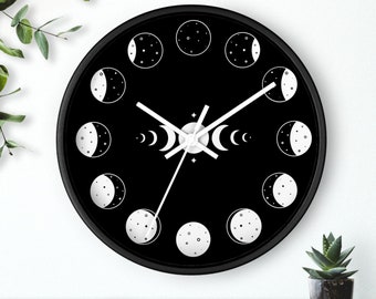 Moon phases wall clock, Wall Clock, phase of moon, moon wall art,moon home decor,moon wall clock, Moon Clock, Unique Moon Phase Clock, clock