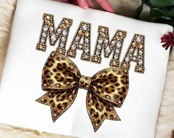 Leopard Bling Mama PNG, fiocco di strass, design DTF scintillante
