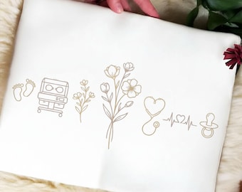Minimalist NICU Nurse Wildflower PNG Bundle, Neonatal RN Line Art (Digital Download)