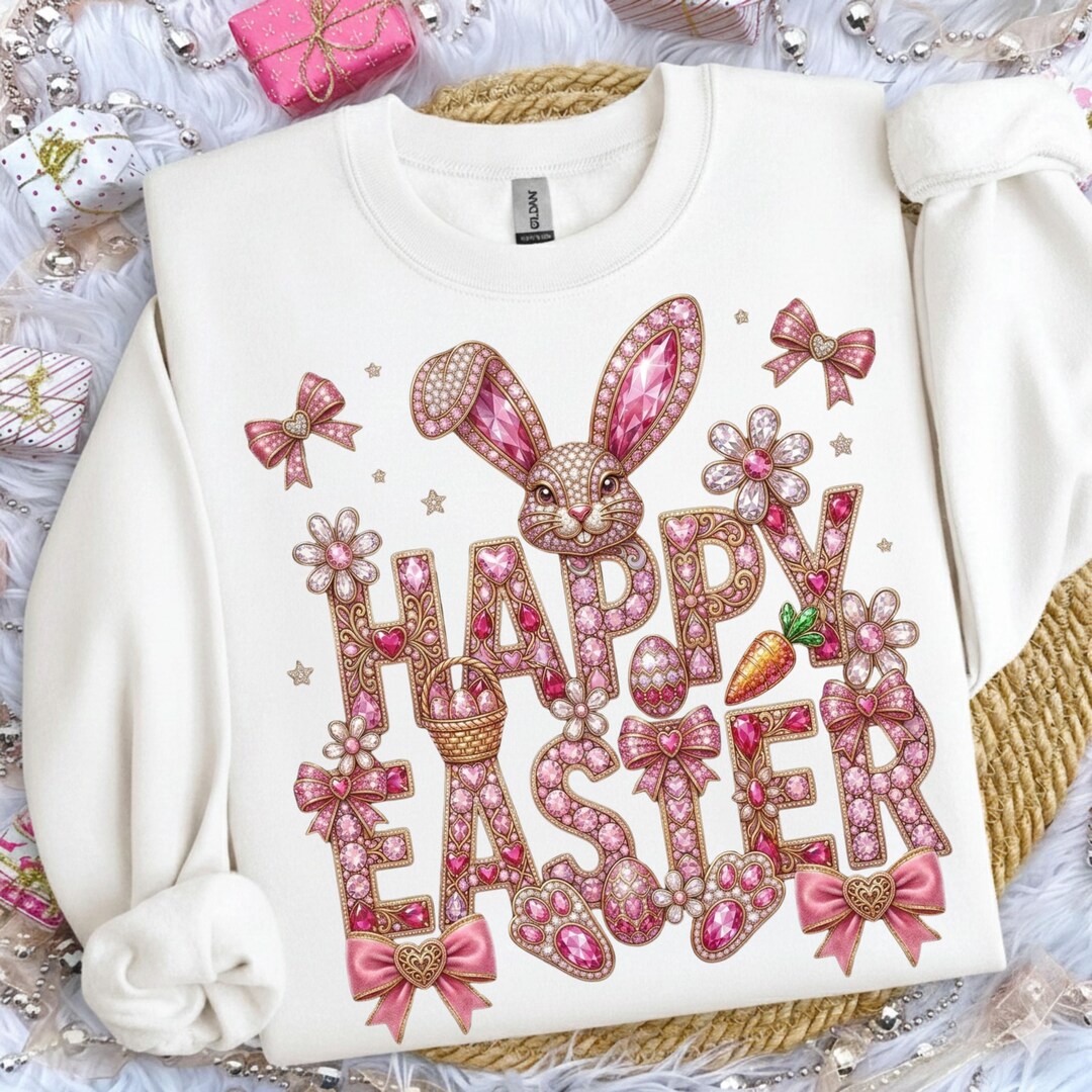 Bling Happy Easter PNG – Rhinestone Bunny Ears Sublimation (digital ...
