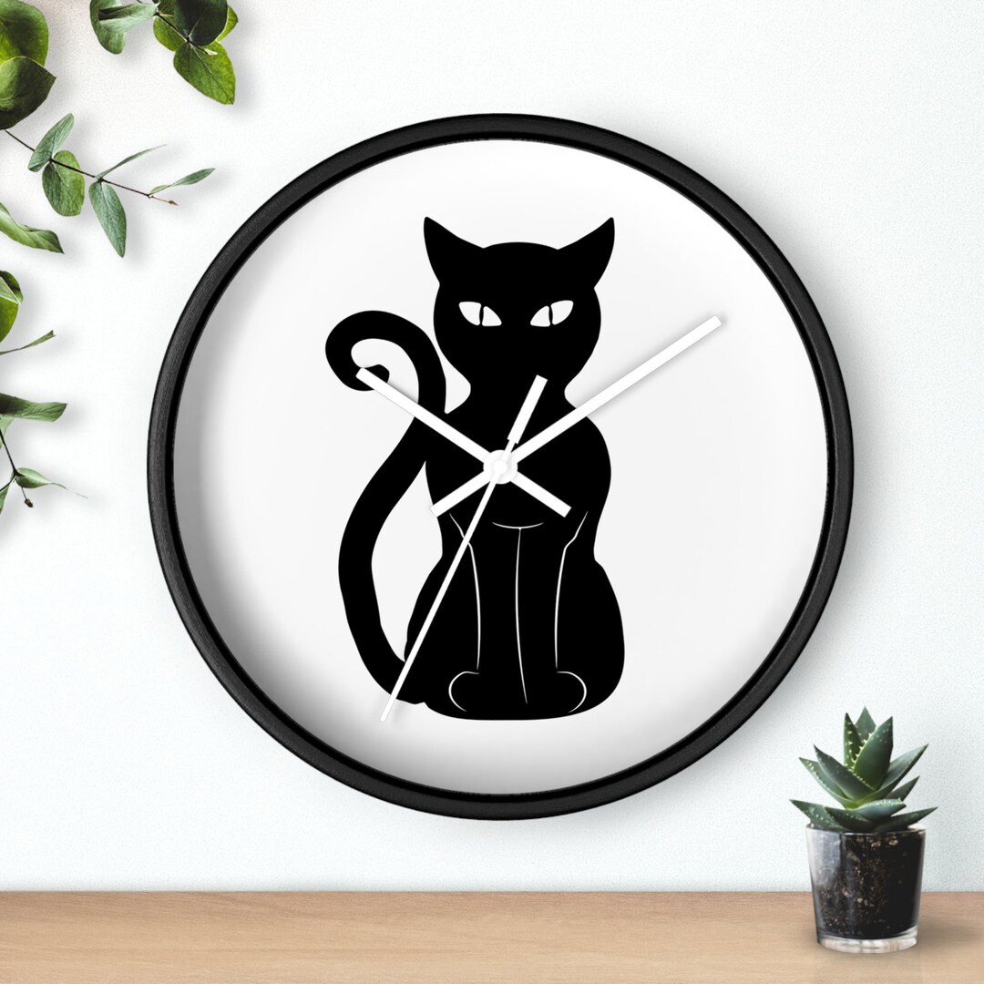 Wall Clock Cat Black Cat Wall Clock Cat Bathroom Wall Clock Etsy