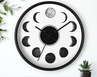 Moon phases wall clock, Wall Clock, phase of moon, moon wall art,moon home decor,moon wall clock, Moon Clock, Unique Moon Phase Clock, clock