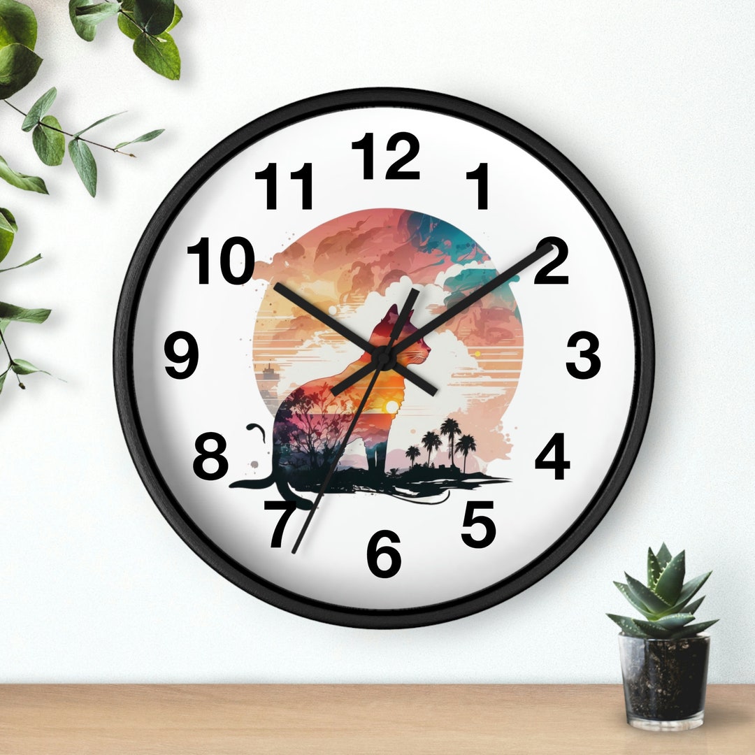 Wall Clock Cat, Black Cat Wall Clock, Cat Bathroom Wall Clock, Cat