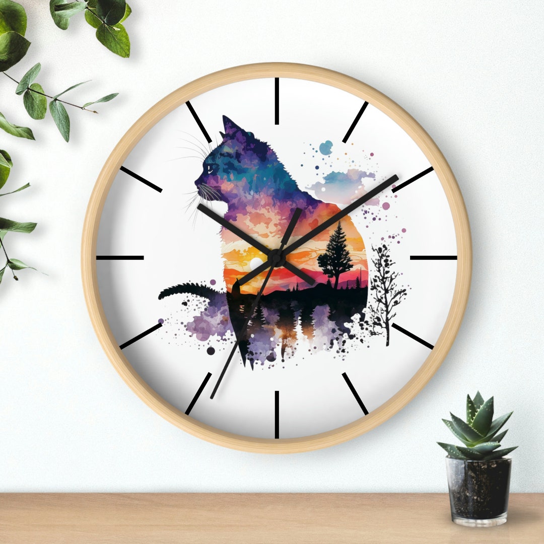 Wall Clock Cat, Black Cat Wall Clock, Cat Bathroom Wall Clock, Cat