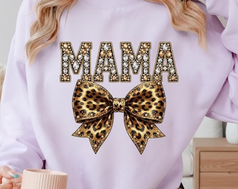 Leopard Bling Mama PNG, Strassrosé, Glitter DTF Design