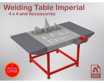 Welding Table 4 x 4 (48 x 48 x 1/4 inch steel) & Accessories Imperial - fab block table - fixture table - Laser cutting DXF files