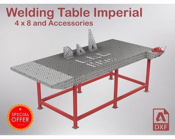 Welding Table 4 x 8 (48 x 96 x 1/4 inch steel) & Accessories Imperial - fab block table - fixture table - Laser cutting DXF files