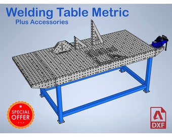 Tavolo di saldatura 200 x 100 x 6 mm e accessori - Sistema metrico - File DXF per taglio laser