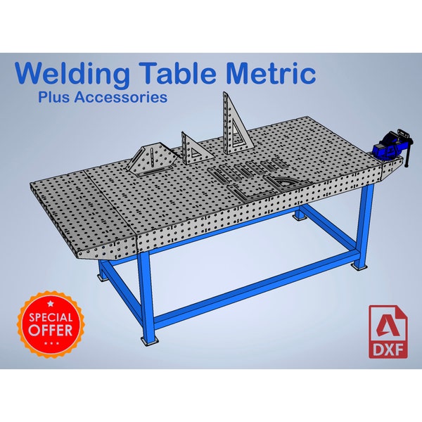 Welding Table 200 x 100 x 6mm & Accessories - Metric - Laser cutting DXF files