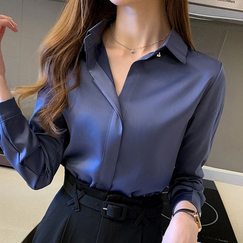 Elegant Glossy Silk Satin Shirt Long Sleeve Woman Fashion - Etsy