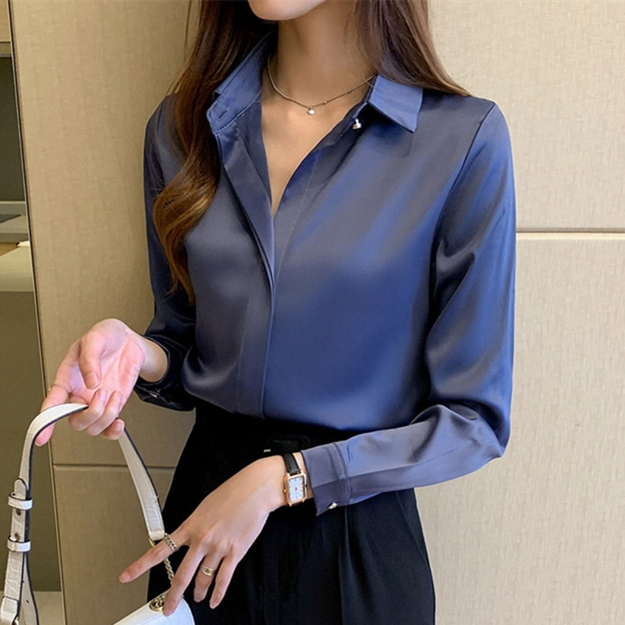 Elegant Glossy Silk Satin Shirt Long Sleeve Woman Fashion - Etsy