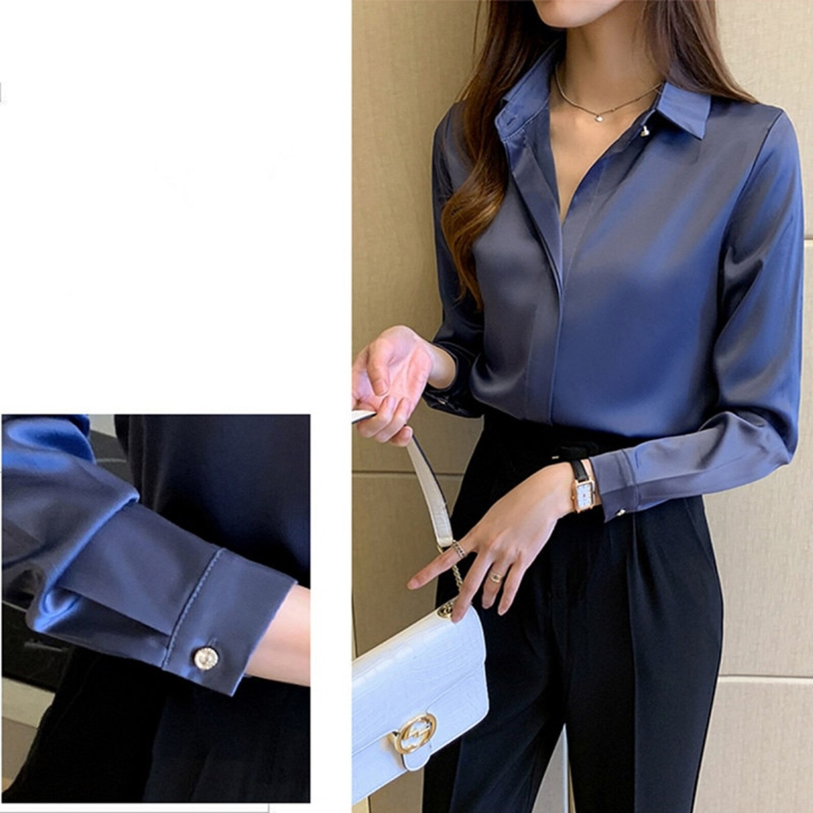 Elegant Glossy Silk Satin Shirt Long Sleeve Woman Fashion - Etsy