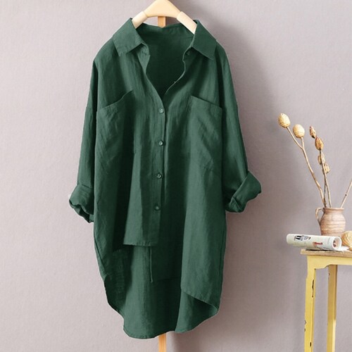 Cotton Loose Shirt Women Casual Button Blouse - Etsy