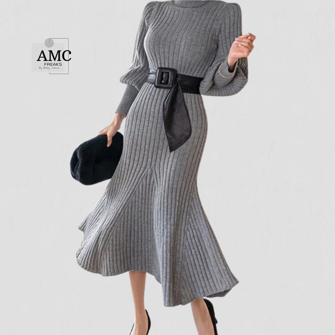 Sweater Dresses for Women Autumn Winter High Neck Slim Long Sleeve ...