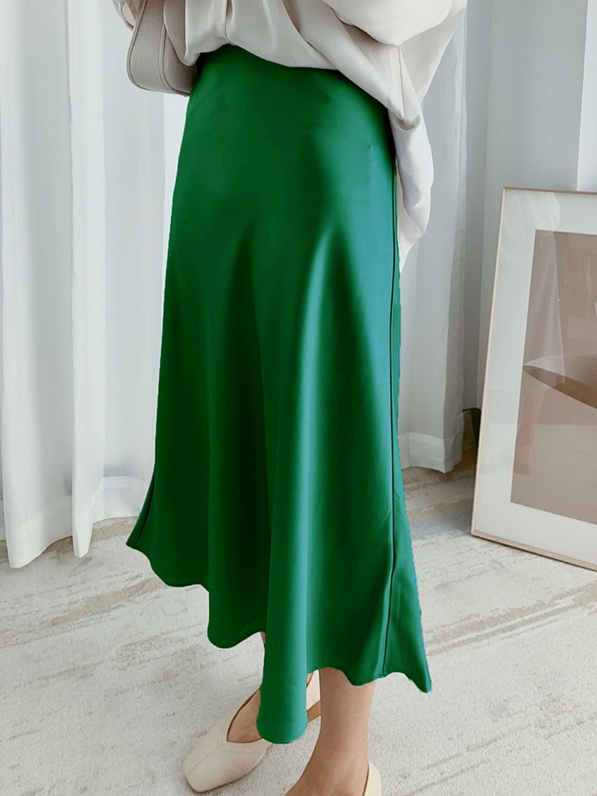 Satin Silk Korean Fashion Long High Waist Skirt - Etsy UK