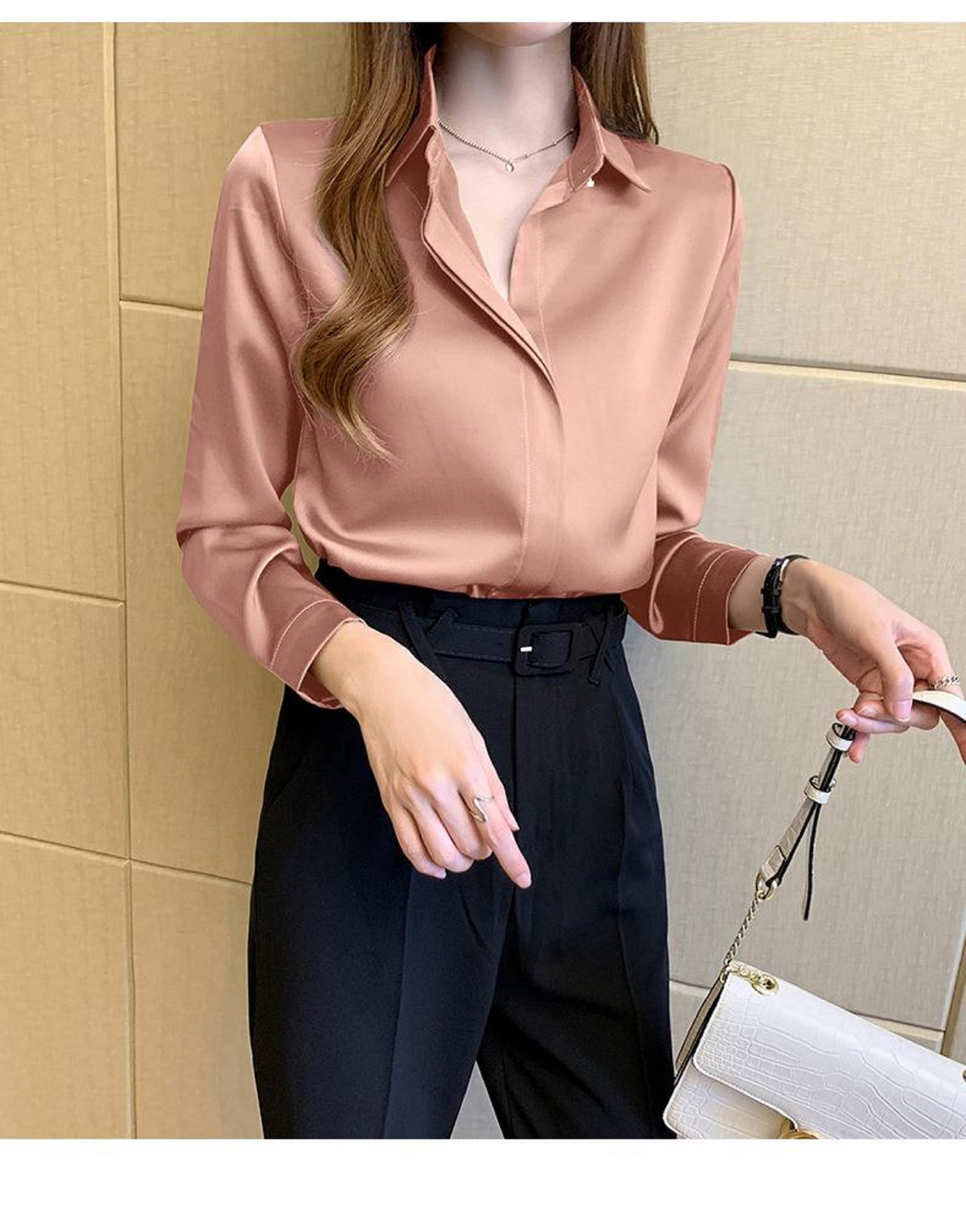 Elegant Glossy Silk Satin Shirt Long Sleeve Woman Fashion - Etsy