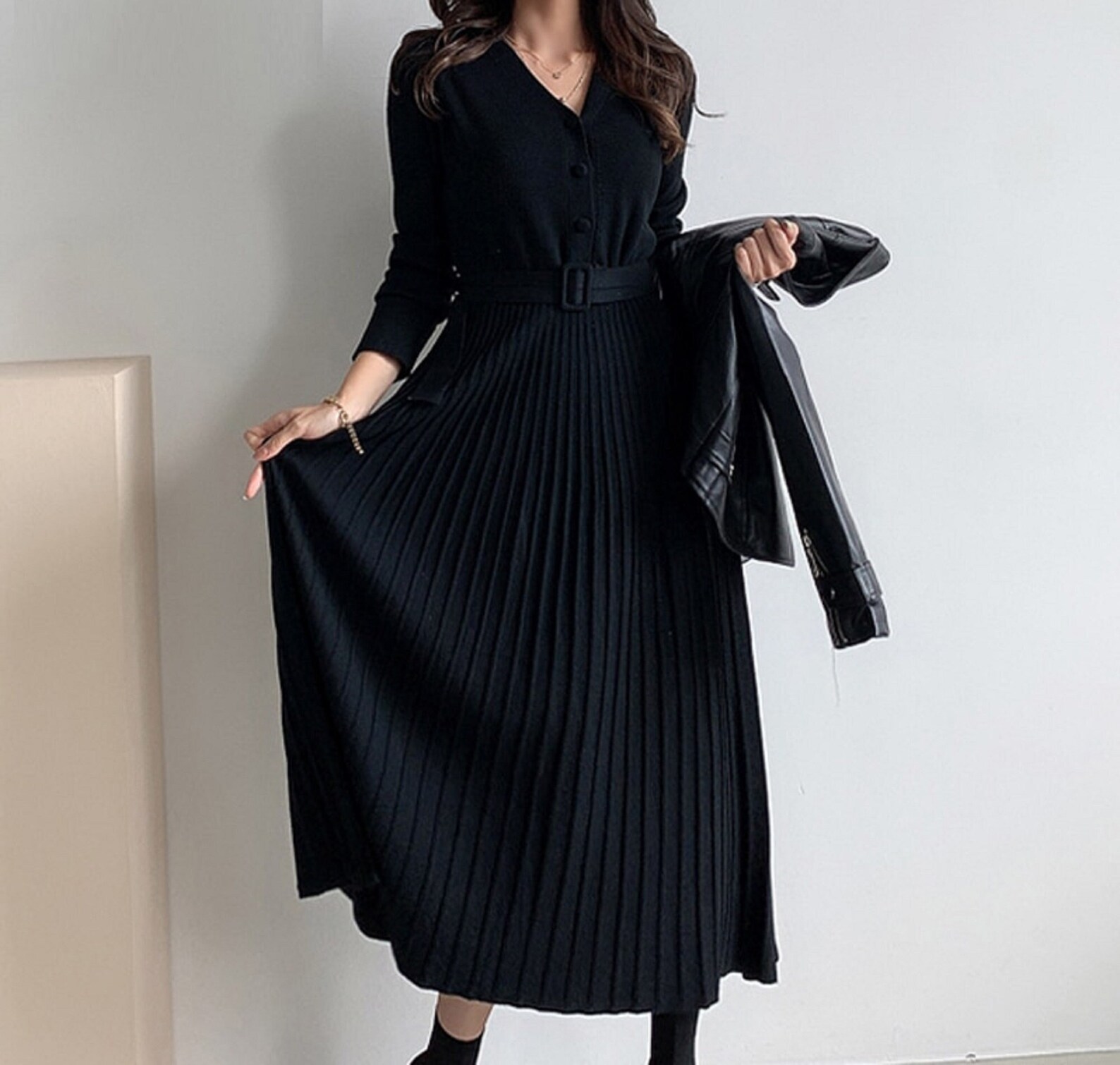 knitted belted dress